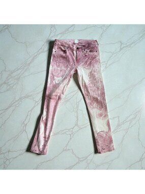 FLYING MONKEY Red White Swirl Dyed Denim Skinny Jeans Size 29